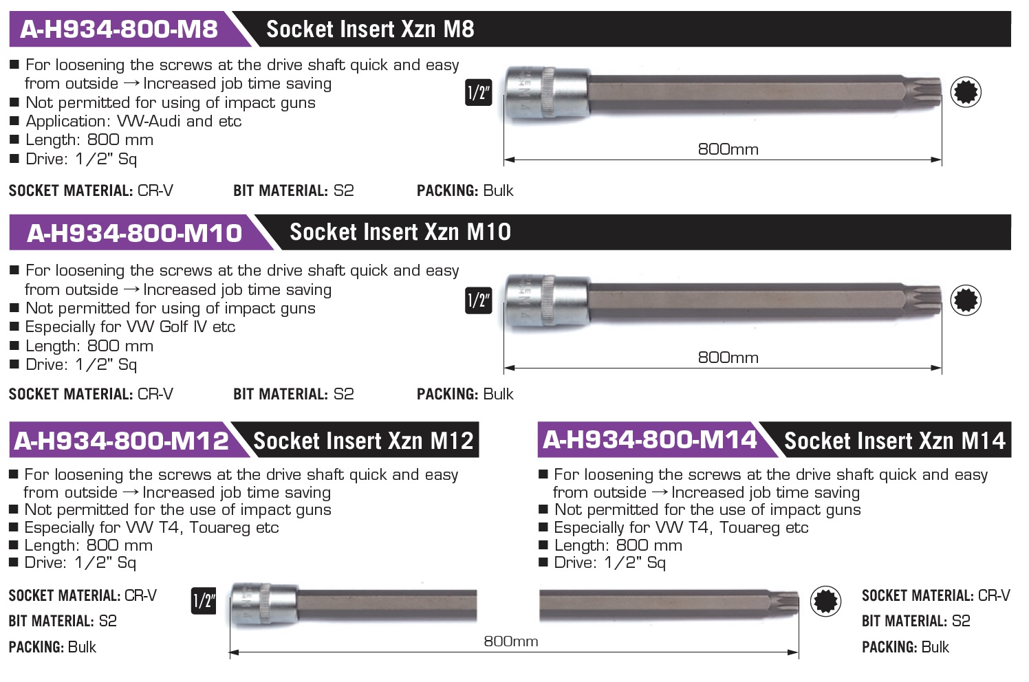 A-H934-800-M8 Socket Insert Xzn M8